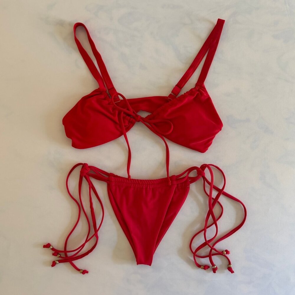 Fashion Nova Red Strapy Balconette Very Cheeky Bikini Set